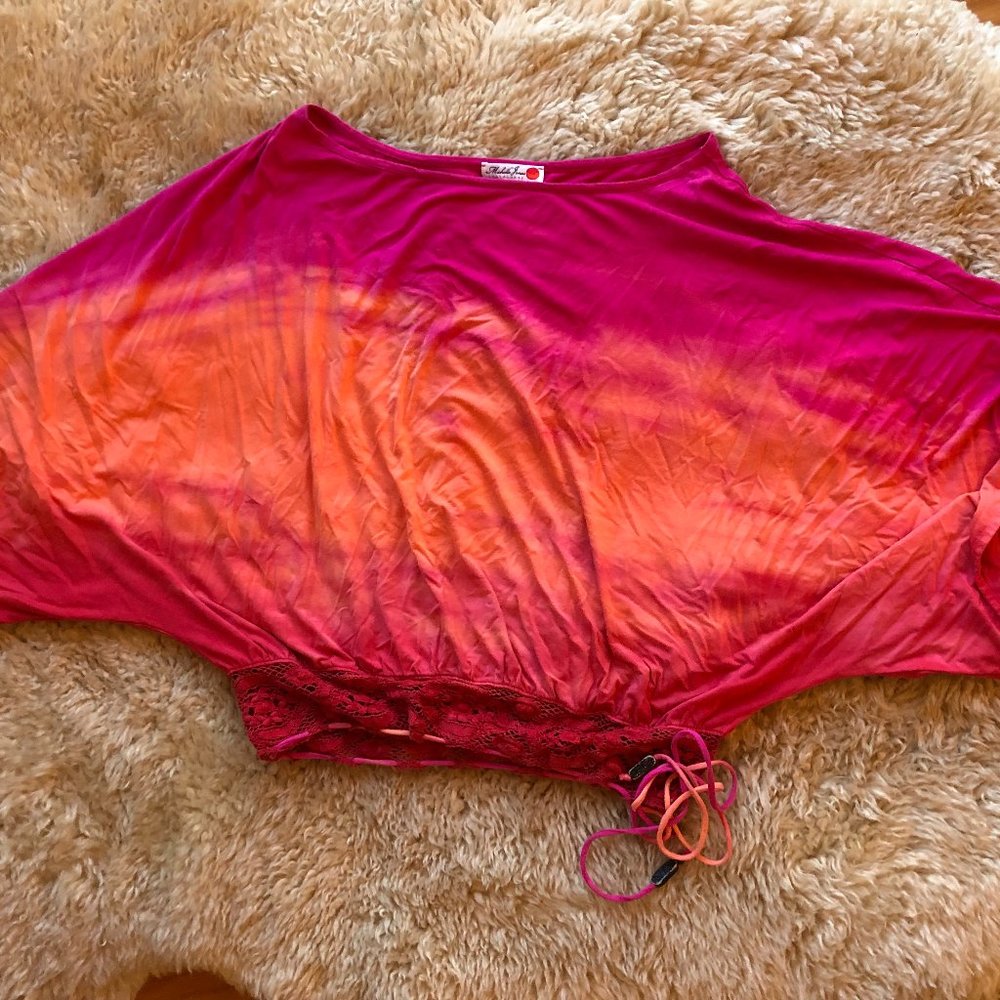 Fuchsia & Orange Tie Dye Batwing MICHELLE JONAS Top S